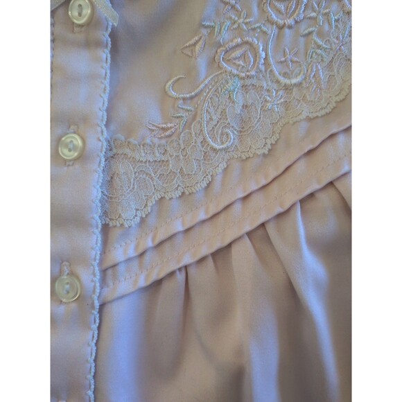 Miss Elaine Nightgown SM Pink Brushed Back Satin Maxi Embroidered Yoke Cozy - Picture 8 of 9